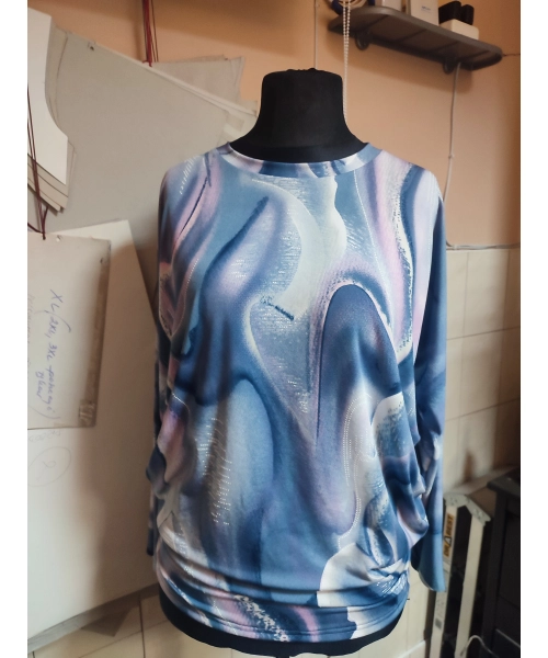 Wzorzysta bluzka Oversize z lejącego materiału - piasek pustyni